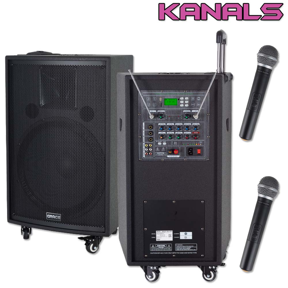 KANALS EG-615 EG-615 카날스 충전식 앰프 600W, 2채널 무선 마이크, 블루투스, USB, TF CARD, 라디오, 에코, 녹음, 뮤트